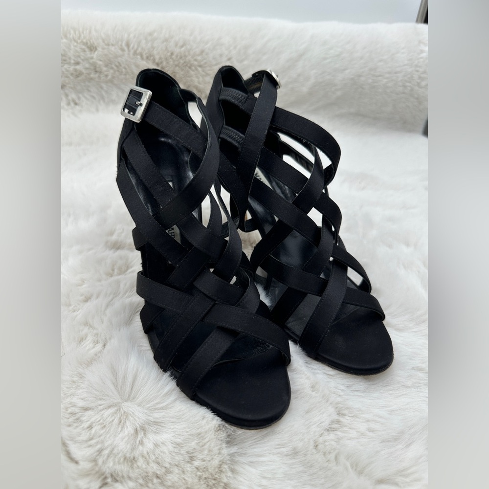 Manolo Blahnik Black‎ Strappy Heels gladiator style caged heels size 38.5 8.5